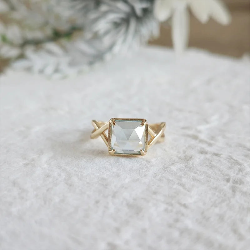 Emotional Factory 925 Sterling Silver 14K Gold Plated Gemstone Natural Topaz Geometric Square Ring