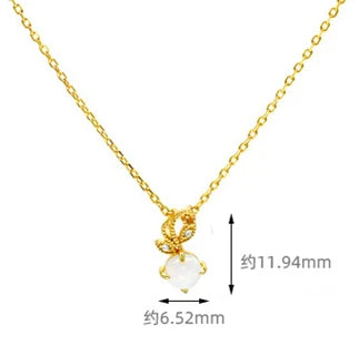 925 Sterling Silver 14K Gold Plated Gemstone Round Gem Stone Leaves Synthetic Opal Necklace