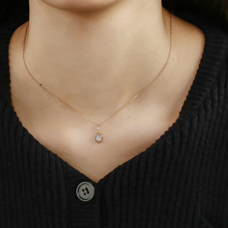 Emotional Factory 925 Sterling Silver 14K Gold Plated Gemstone Drop Zircon Labradorite Pendant Necklace