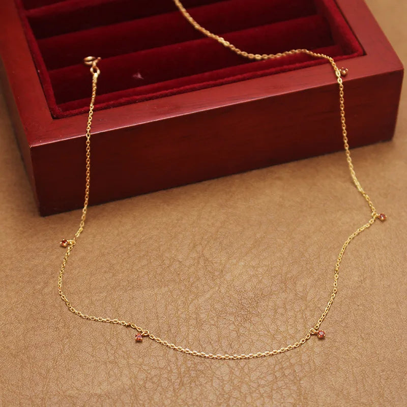 Emotional Factory 925 Sterling Silver 14K Gold Plated Gemstone Exquisite Women'S Natural Red Garnet Starry Sky Necklace