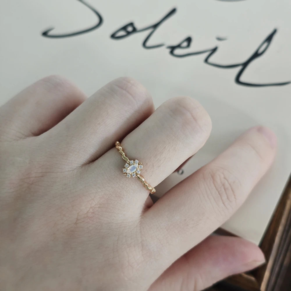 Emotional Factory 925 Sterling Silver 14K Gold Plated Gem Stone Gemstone Cz Flower Opal Zircon Ring