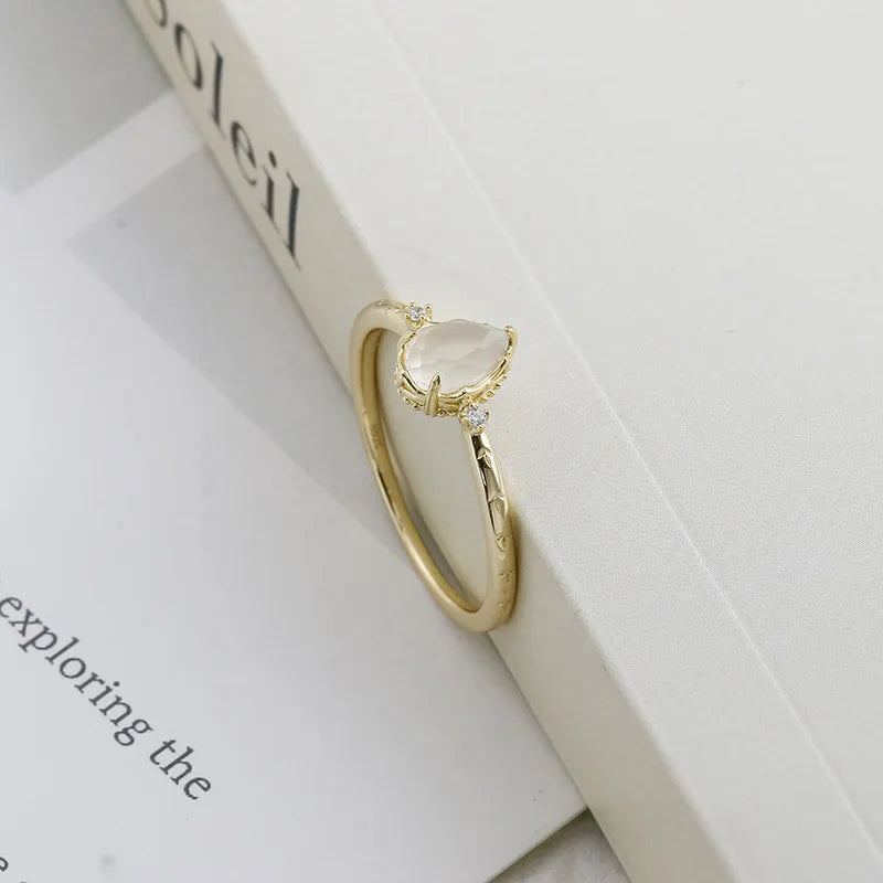 Emotional Factory 925 Sterling Silver 14K Gold Plated Gemstone Cz Zircon Agate Drop Ring