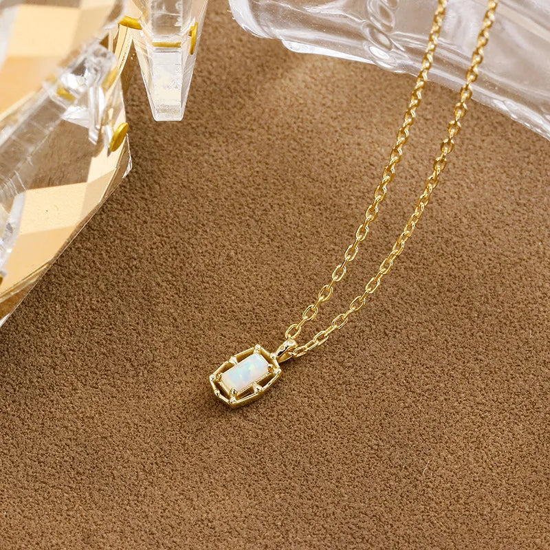 Emotional Factory 925 Sterling Silver 14K Gold Plated Gemstone Mini Geometric Flower Synthetic Opal Necklace