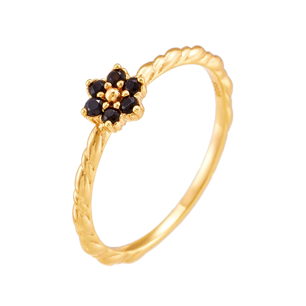Small Flower Twist Natural Black Onyx Ring