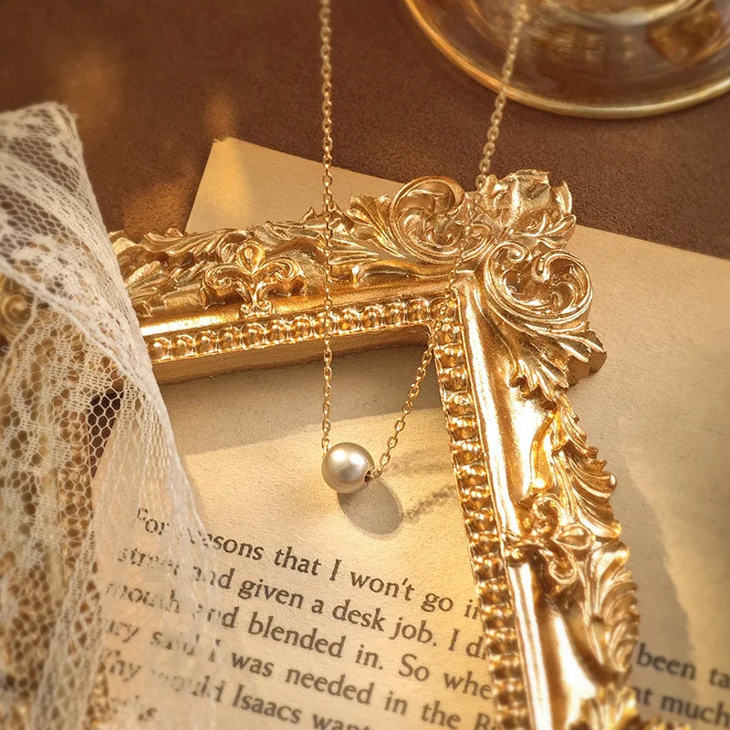 Emotional Factory 925 Sterling Silver 14K Gold Plated Gemstone Sample Single Stone Pearl Necklace