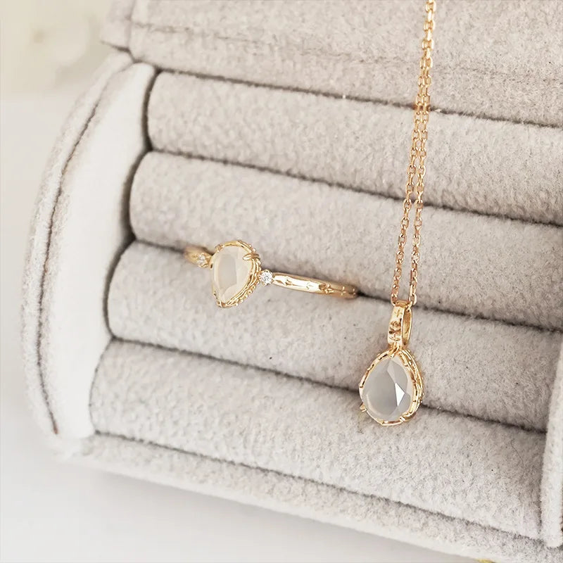 Emotional Factory 925 Sterling Silver 14K Gold Plated Gemstone Cz Zircon Agate Drop Ring