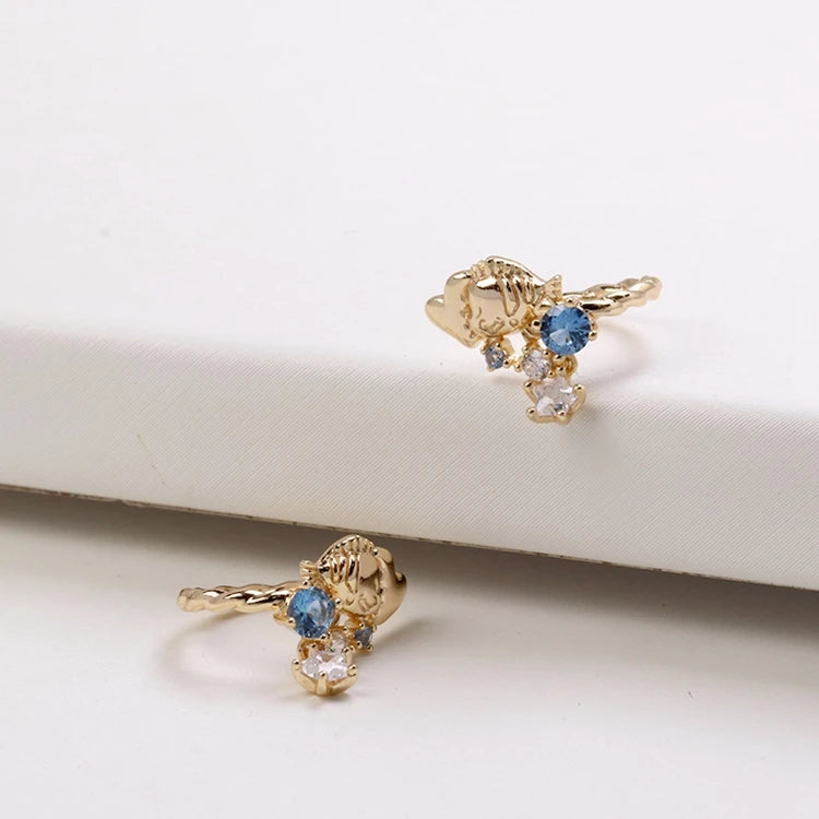 Emotional Factory 925 Sterling Silver 14K Gold Plated Gemstone Blue Spinel Small Fish Starfish Earrings