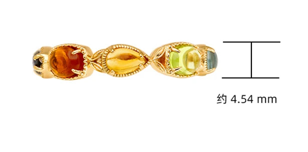 925 Sterling Silver 14K Gold Plated Gemstone Literary Peridot Labradorite Dong Lapis Lazuli Citrine Sapphire Amber Ring