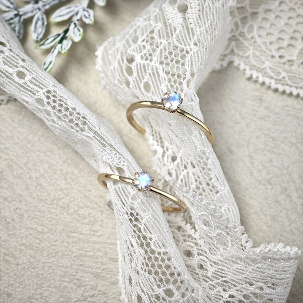 Emotional Factory 925 Sterling Silver 14K Gold Plated Gemstone Solitaire Natural Stone Blue Moonstone Ring