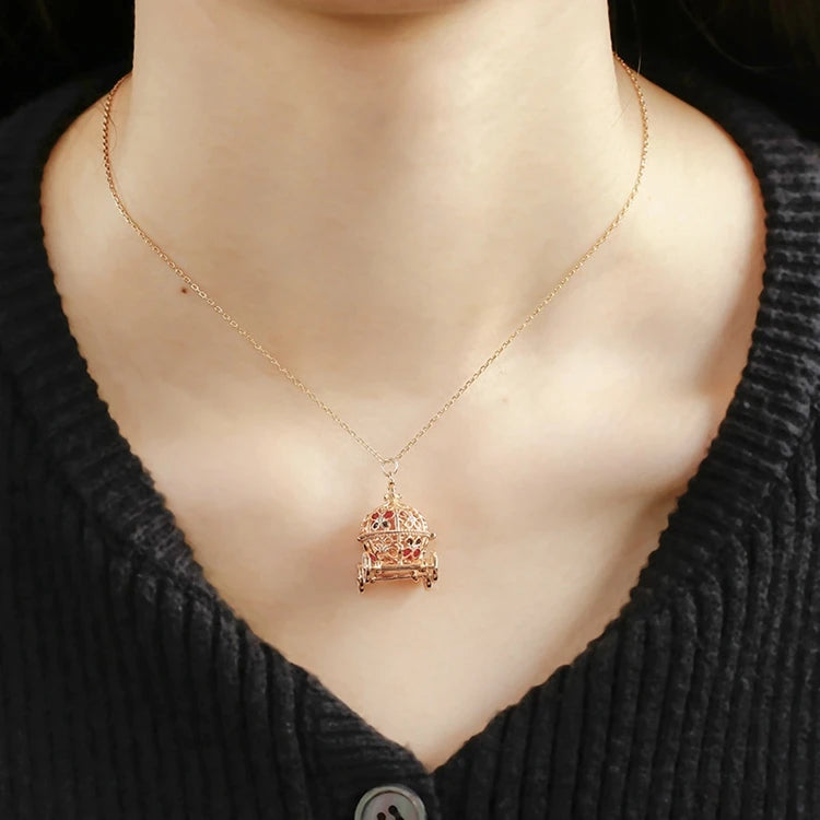 Emotional Factory 925 Sterling Silver 14K Gold Plated Zircon Small Pumpkin Car Enamel Necklace With Ordinary Chain