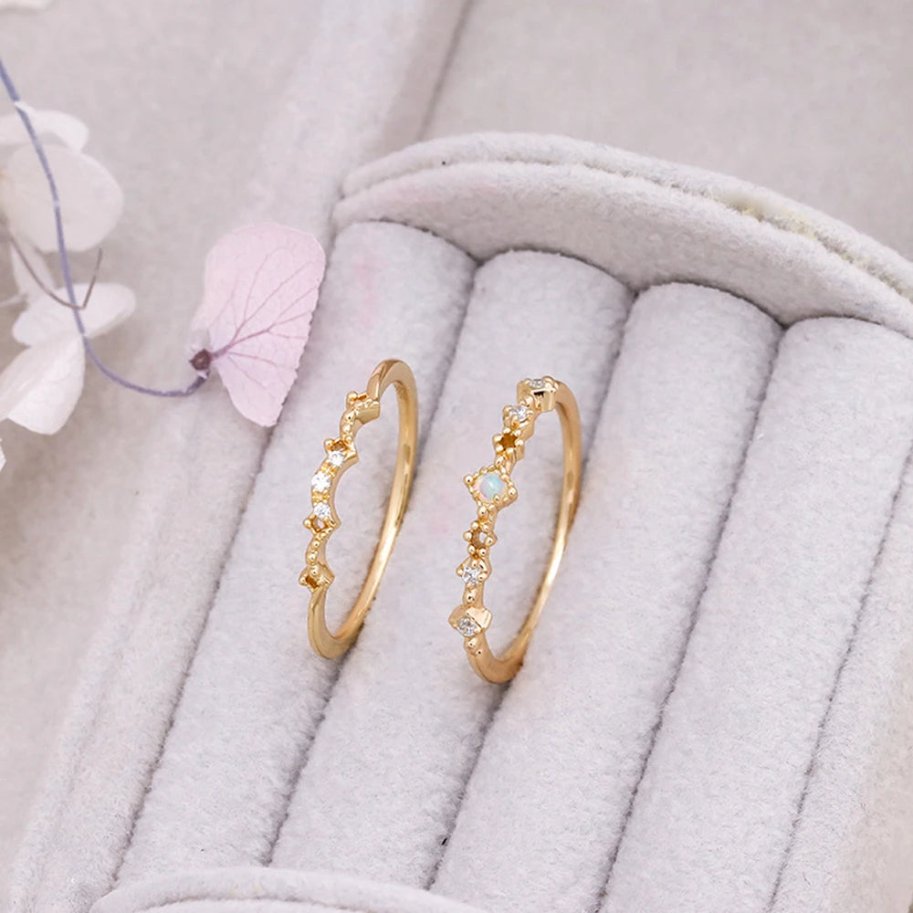 Bague Fleur 925 Sterling Silver 14K Gold Plated Gem Stone Gemstone Retro  Cz Zircon Australian Opal Two Piece Gem Stone Ring Set