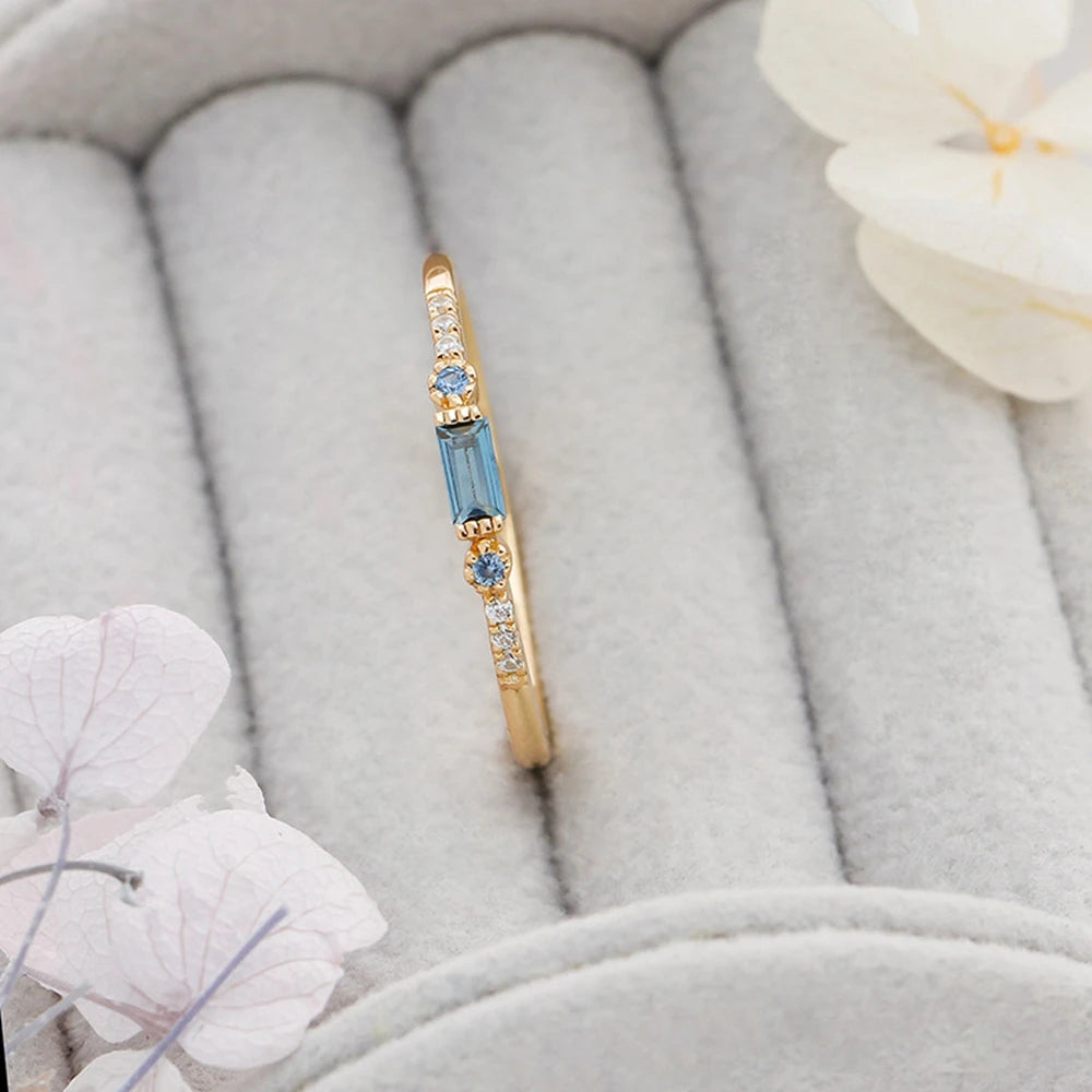 925 Sterling Silver 14K Gold Plated Cz Zircon Natural Baguette London Blue Topaz Coloured Gem Stone Gemstone Ring