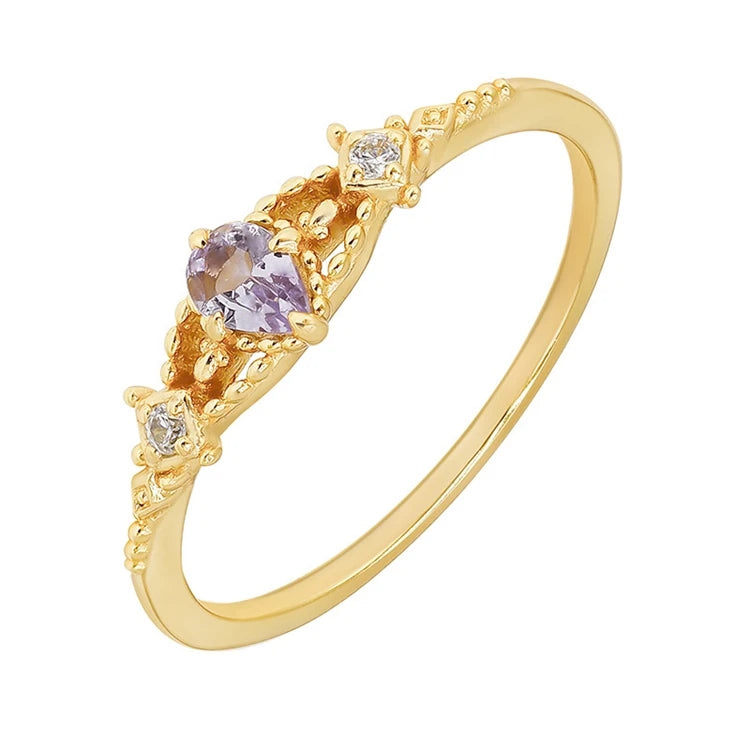 Anel De Prata 925 Sterling Silver 14K Gold Plated Gemstones Classic Water Drop Shape Geometry Zircon Tanzanite Ring