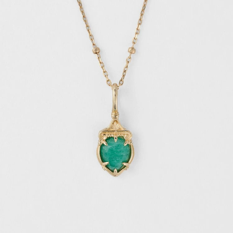 Factory 925 Sterling Silver 14K Gold Plated Gemstone Vintage Simplicity  Shrine Teardrop Natural Dolmenite Pendant Necklace