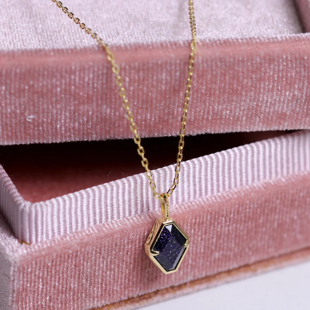 925 Sterling Silver 14K Plated Gemstone Blue Sand Gold Stone Sky Star Shaped Aventurine Necklace