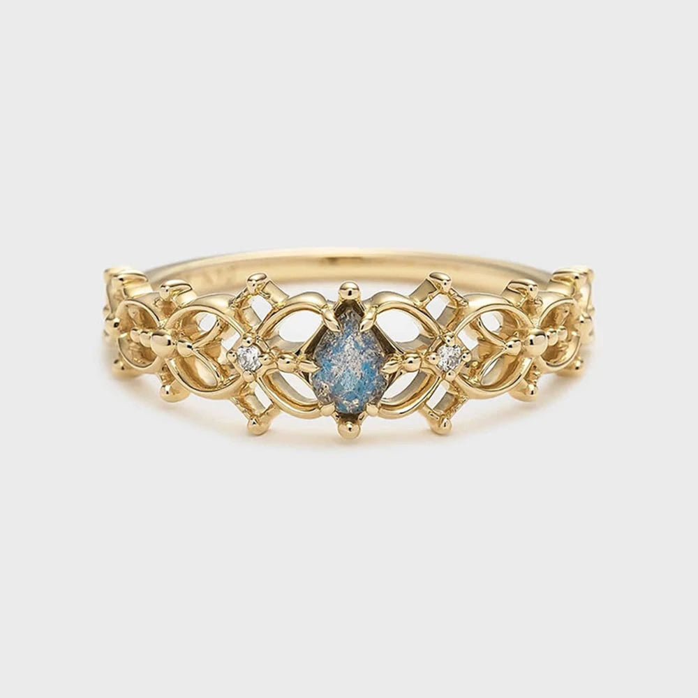 Emotional Anillos 925 Sterling Silver 14K Gold Plated Gem Stone Gemstone Cz Zircon Fashion Hollow Simple Clover Labradorite Ring