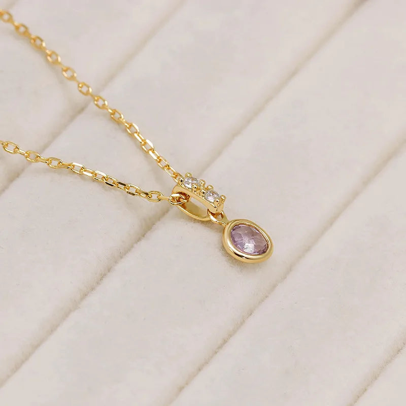 Emotional Factory 925 Sterling Silver 14K Gold Plated Gemstone Cz Zircon Ring Irregularly Natural Amethyst Necklace