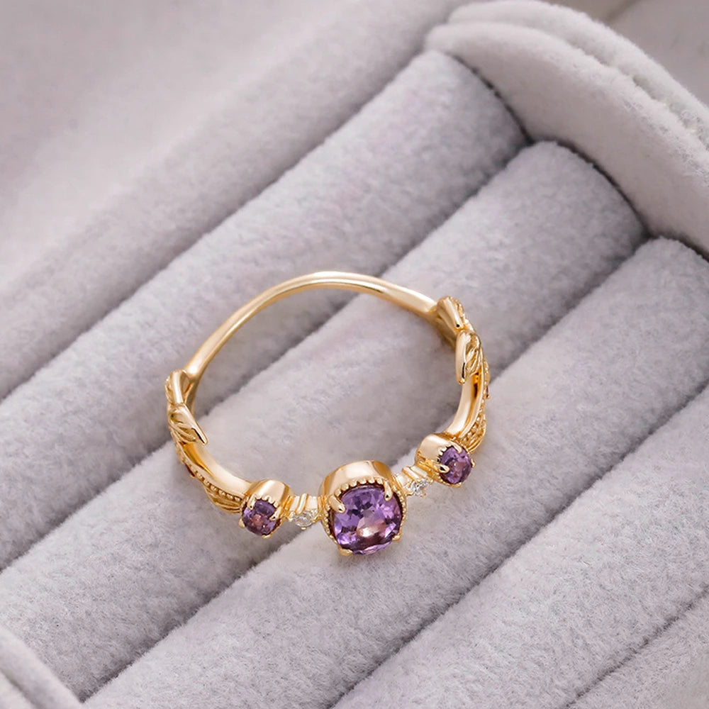 Emotional Factory 925 Sterling Silver 14K Gold Plated Gem Stone Gemstone Geometric Oval Cz Zircon Corundum Amethyst Ring