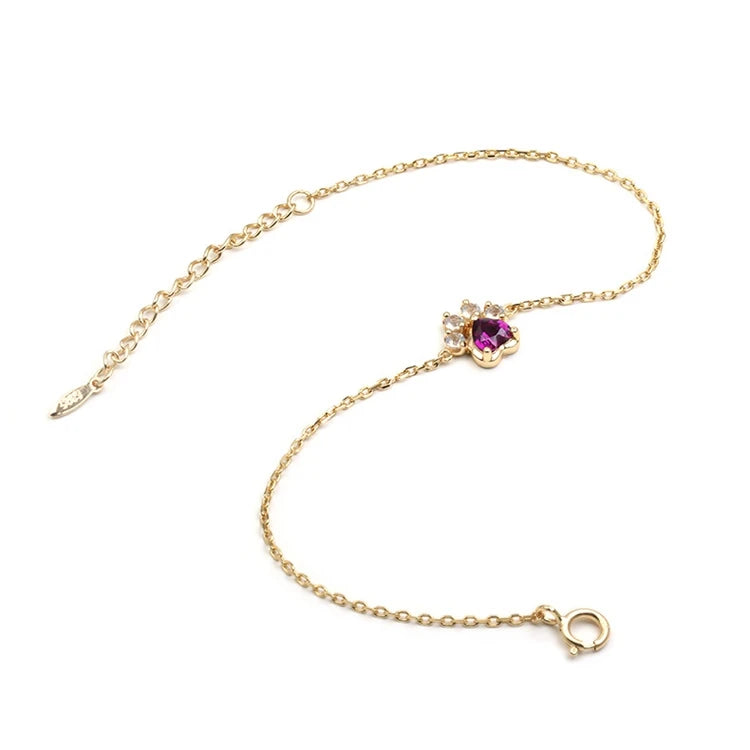 Emotional Pulsera Plata  925 Sterling Silver 14K Gold Plated Gemstone Cat Paw Shape Garnet Labradorite Bracelet