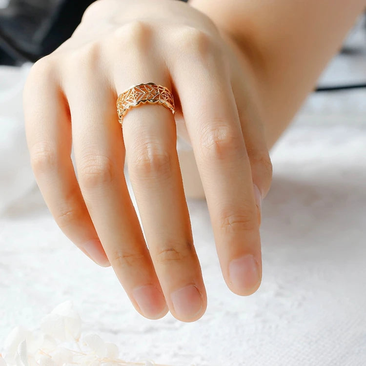 Emotional Factory 925 Sterling Silver 14K Gold Plated Retro Vintage Medieval Pattern Irregular Hollow Ring