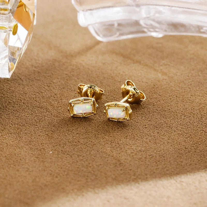 Emotional Factory 925 Sterling Silver 14K Gold Plated Gemstone Mini Geometric Flower Synthetic Opal Earrings