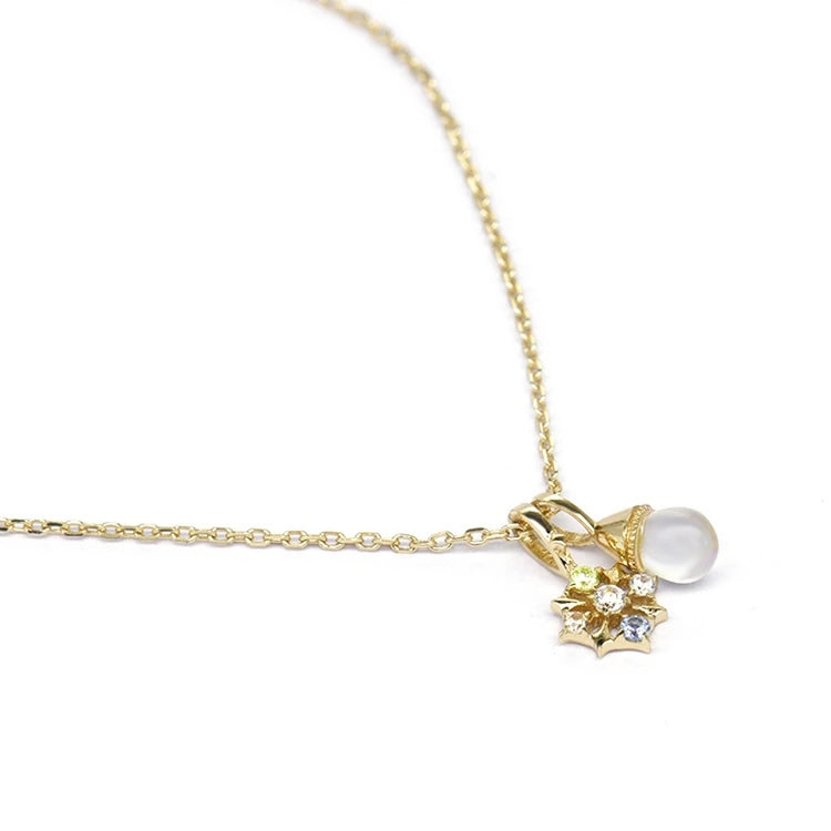 Gemstone White Flow Glass Green Light Champagne Zircon Blue Spinel 8 Pointed Star Pearl Double Pendant Necklace