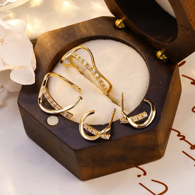 Emotional Factory 925 Sterling Silver 14K Gold Plated Gemstone Retro Fashion Carved Cz Zircon X Shaped Ring