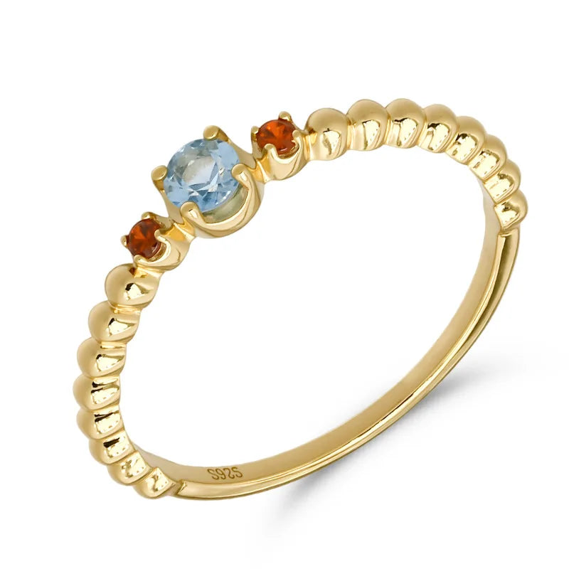 Emotional Factory 925 Sterling Silver 14K Gold Plated Gemstone Orange Natural Topaz Beaded Ring