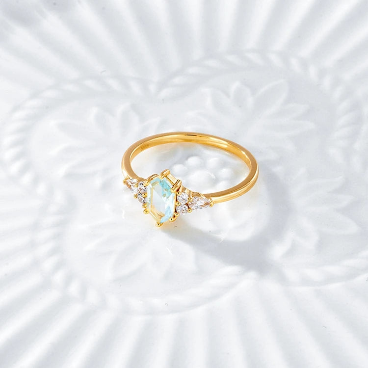 Emotional Factory 925 Sterling Silver 14K Gold Plated Gemstone Topaz Geometric Hexagon Ring