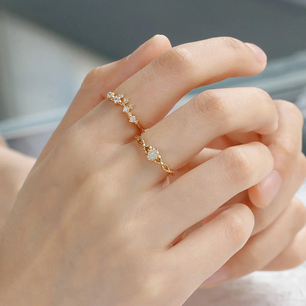 Emotional Anillos Verano Factory 925 Sterling Silver 14K Gold Plated Gem Stone Gemstone Irregular Rhombic Design Opal Ring Set