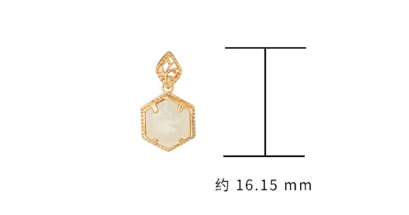 925 Sterling Silver 14K Gold Plated Gemstone Retro Vintage Hexagonal Jade Nephrite Necklace