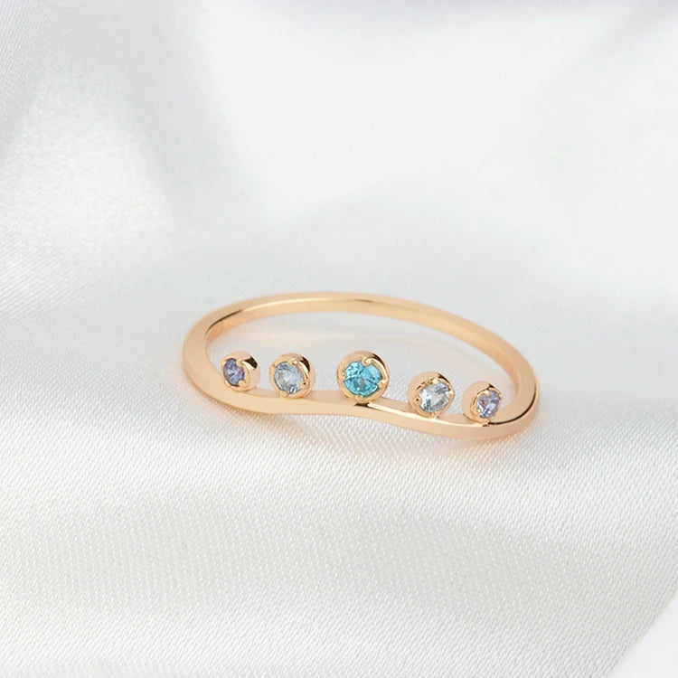 925 Sterling Silver 14K Gold Plated Blue Green Zircon Leaves Branches Ring