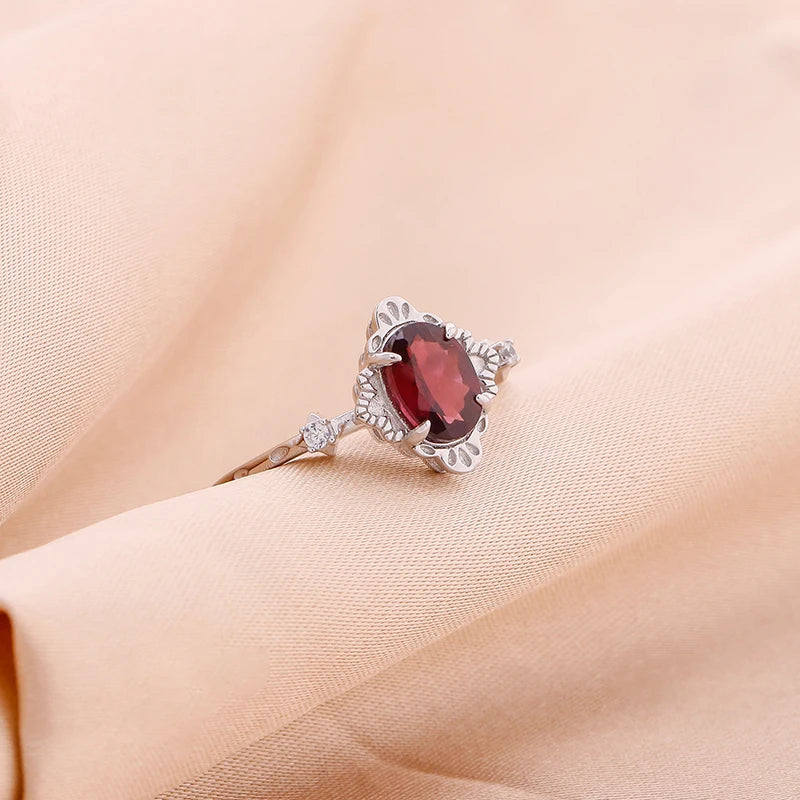 2024 Year New Product Japanese Style Flower Setting  Rose Garnet S925 14k Plated Ring