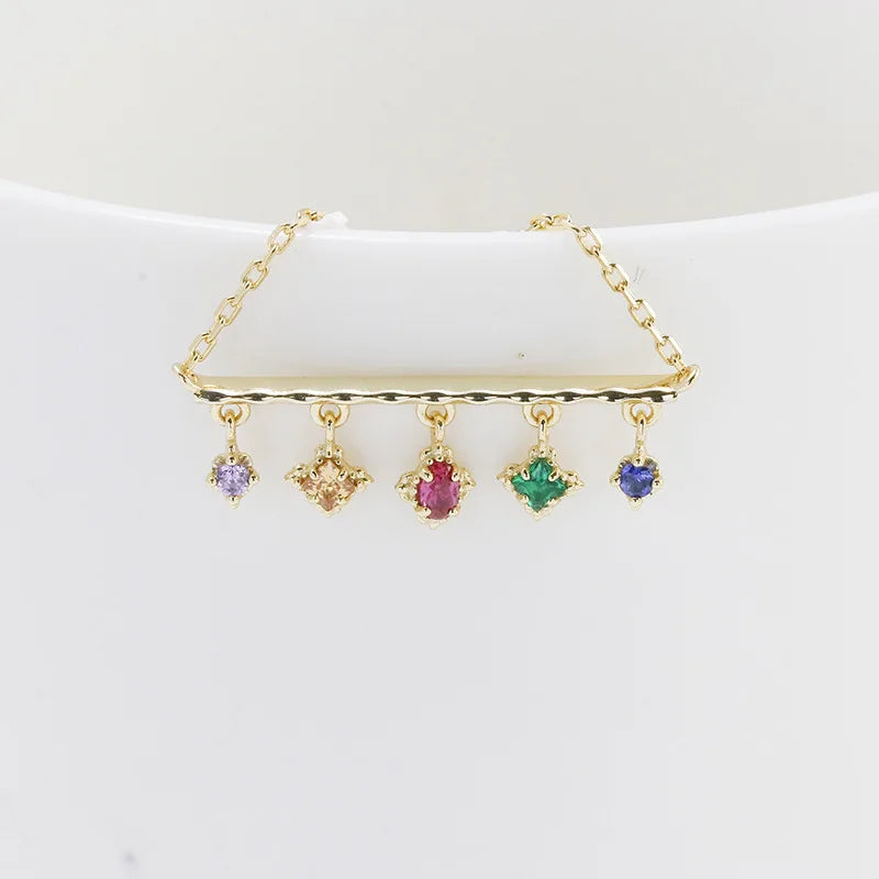 925 Sterling Silver 14K Gold Plated Gemstone Purple Zirconia Champagne Zirconia Red Green Nano Stone Blue Corundum Necklace