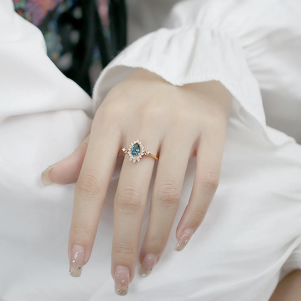 Emotional Factory Jewelry 925 Sterling Silver 14K Gold Plated Gemstone Series Sun Moon London Blue Topaz Ring