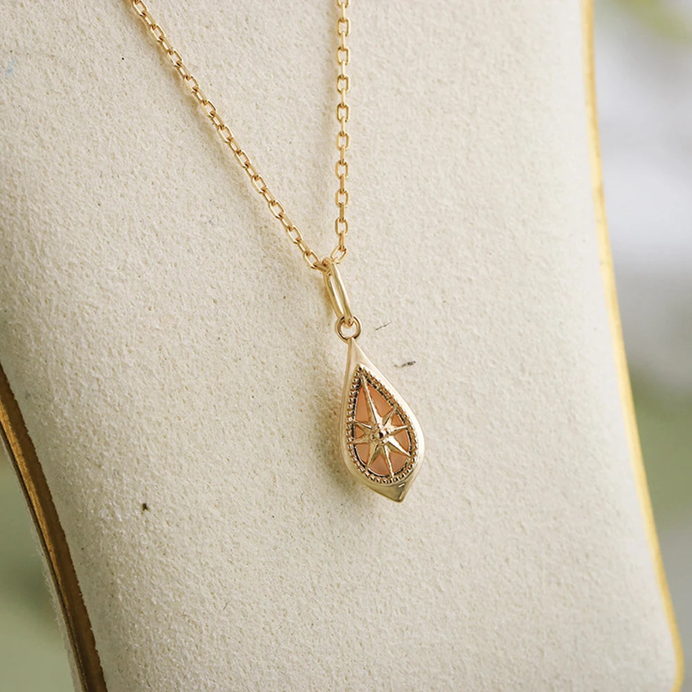 925 Sterling Silver 14K Gold Plated Gem Stone Gemstone Rock Crystal Small Fresh Pink Mother-Of-Pearl Reversible Pendant Necklace