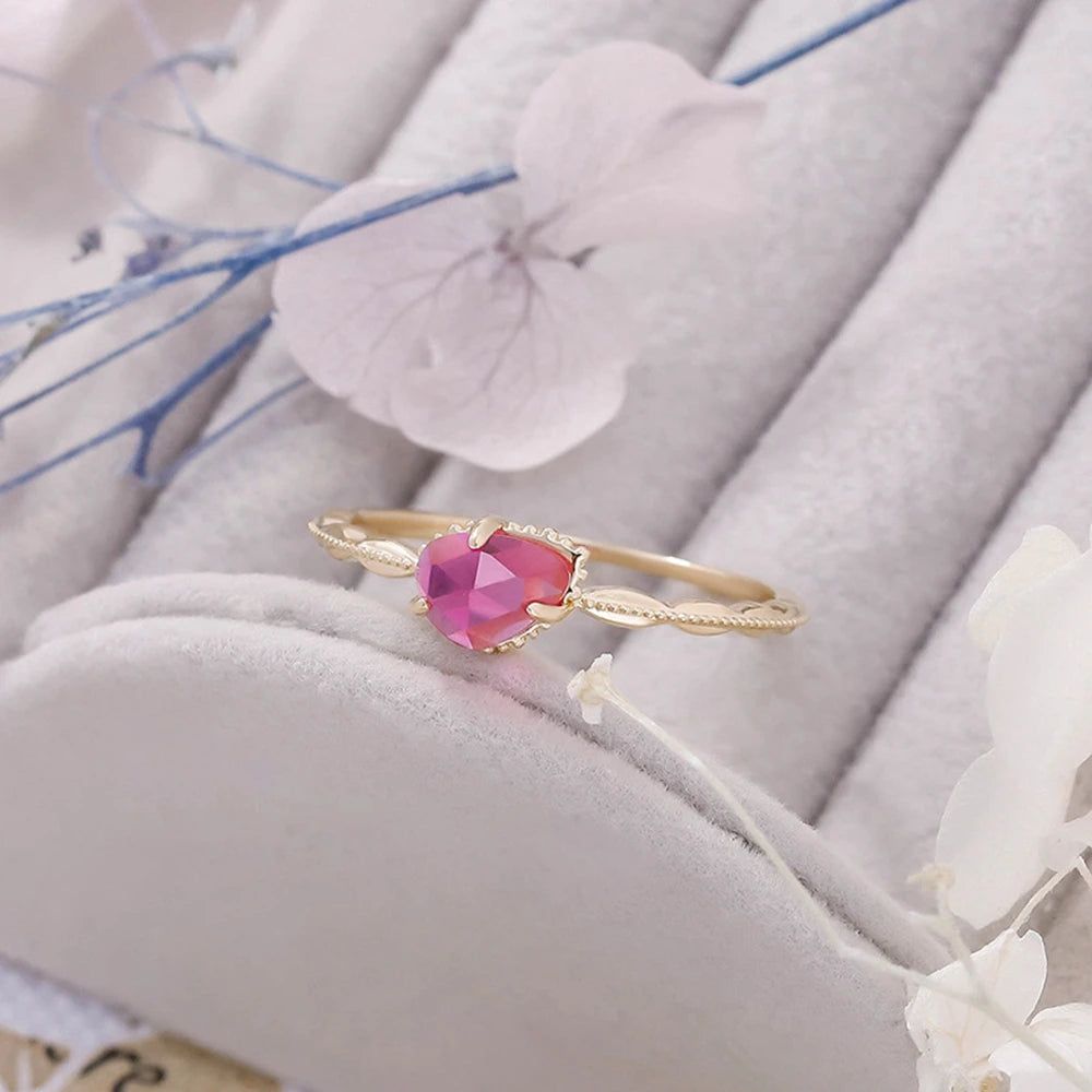 Emotional Anillos En Oro 925 Sterling Silver 14K Gold Plated Gem Stone Gemstone Irregular Rhombic Design Bead Red Corundum Ring