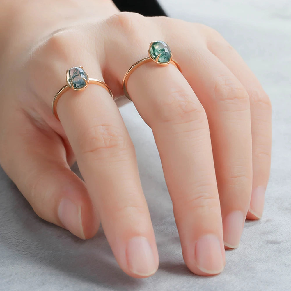 Gem Simple Chinese Landscape Painting Natural Aquatic Onyx Ring