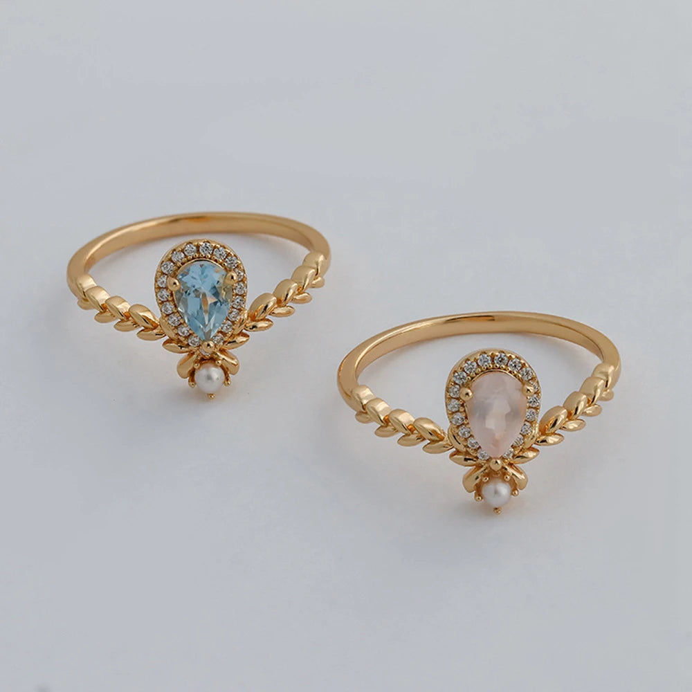 Cz Zircon Peace Wheat Ears Sky Blue Topaz Ring