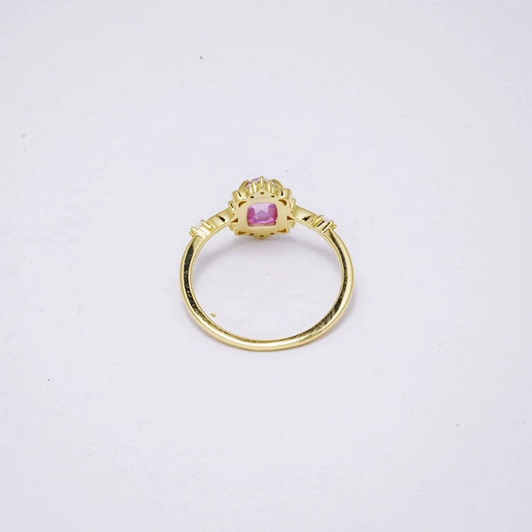 Emotional Factory 925 Sterling Silver 14K Gold Plated Gem Stone Gemstone Retro Cz Zircon Fresh Sweet Red Corundum Ring