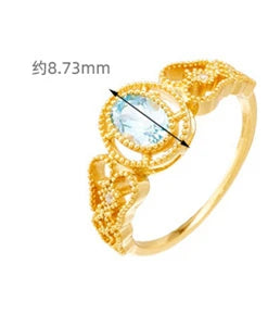 Emotional Factory 925 Sterling Silver 14K Gold Plated Gemstone Natural Blue Topaz Pattern Royal Style Ring