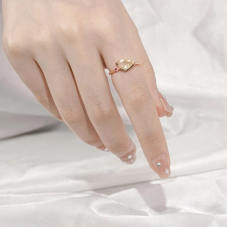 925 Sterling Silver 14K Gold Plated Gemstone Diamond Jade Blonde Crystal Lucky Ring