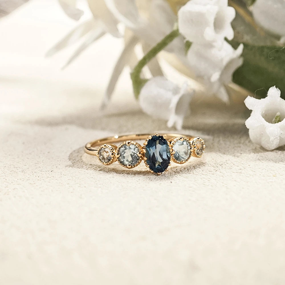 Emotional Bijoux En Argent  925 Sterling Silver 14K Gold Plated Gemstone Three Colors London Sky Blue White Natural Topaz Ring