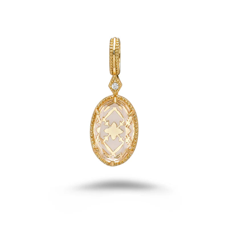 2023 Winter New Product Silver Plated 14K Gold Luxury Flower Bezel Pendant With Natural White Crystal