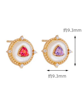 Emotional Factory 925 Sterling Silver 14K Gold Plated Gemstone Evil Eyes Red Garnet Amethyst Earrings
