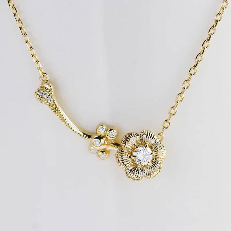 Emotional  925 Sterling Silver 14K Gold Plated Gemstone Moissanite Diamond Designs Flower Temperament Cubic Lotus Necklace