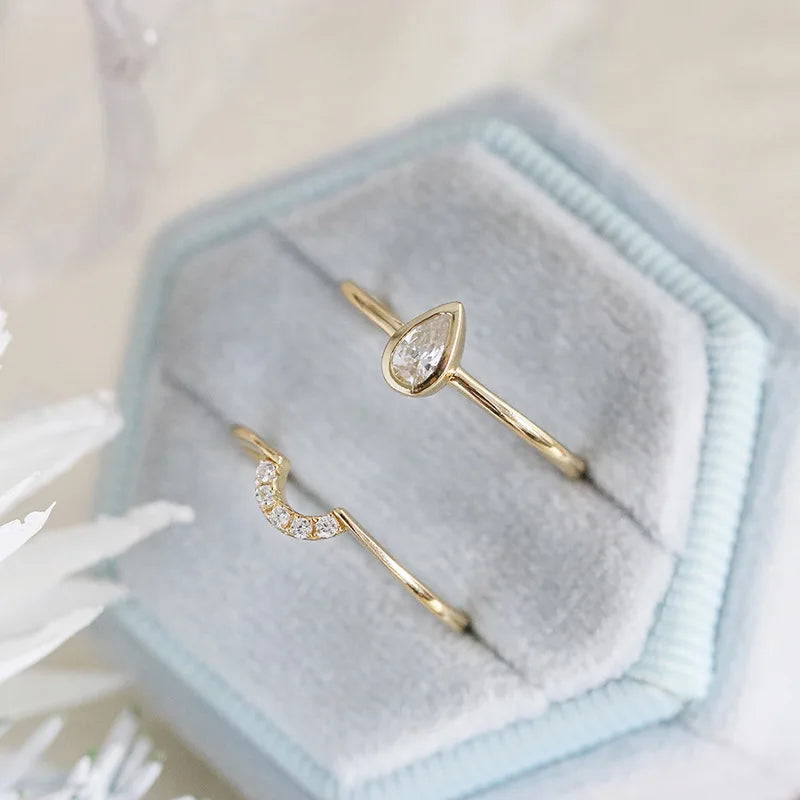 Emotional Factory 925 Sterling Silver 14K Gold Plated Gemstone Cz Zircon Stacking Teardrop Shaped Zirconia Rings Drop Ring