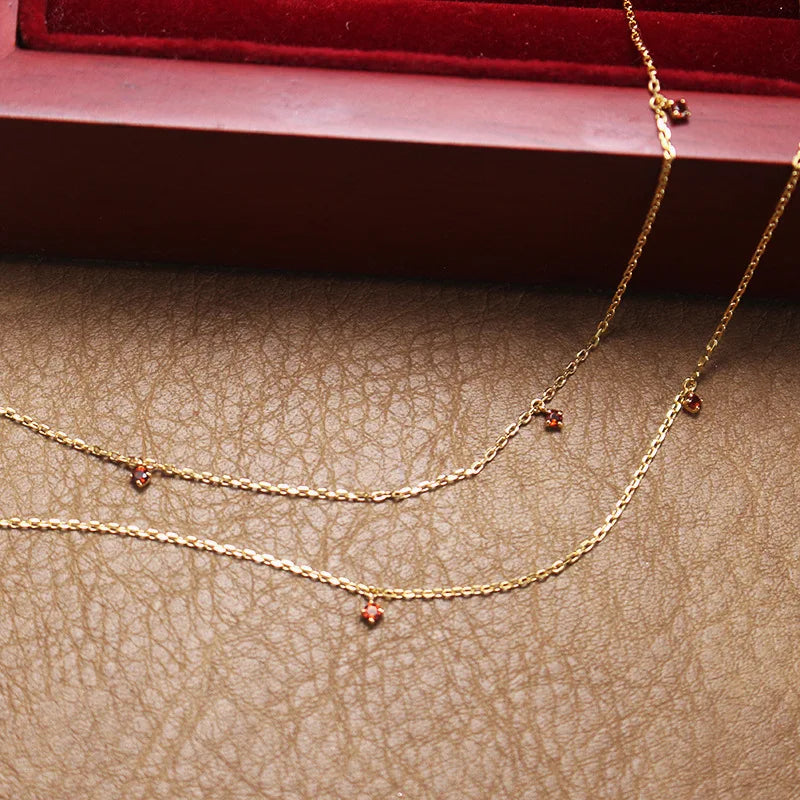 Emotional Factory 925 Sterling Silver 14K Gold Plated Gemstone Exquisite Women'S Natural Red Garnet Starry Sky Necklace