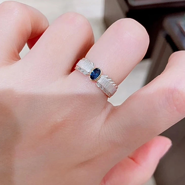 Emotional Factory 925 Sterling Silver 14K Gold Plated Gem Stone Gemstone Granule Leaves Petals London Blue Topaz Ring