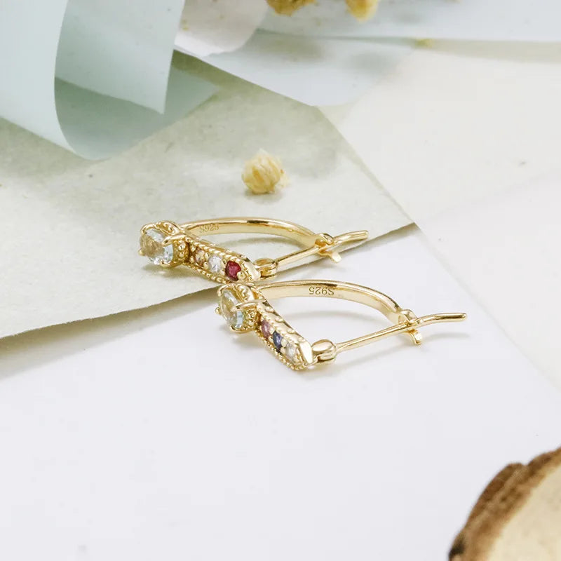 925 Sterling Silver 14K Gold Plated Synthetic Green Amethyst Red Blue Corundum Gemstone Colorful Zirconia Butterfly Earrings